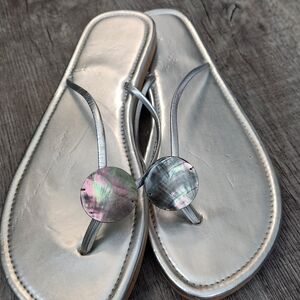 Silver Women's Sandals with Iridescent Accents